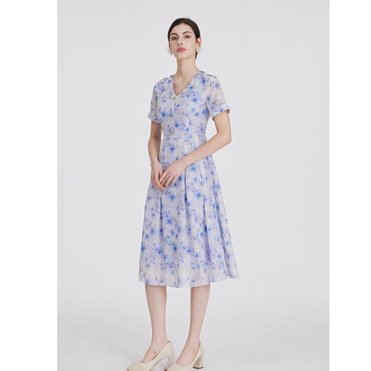 司歌提花雪纺短袖收腰连衣裙A891093X 商品图2