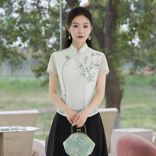 【夏竹】蕾丝定位印花短款，国风新中式旗袍唐装上衣XGT- T23060 商品图2