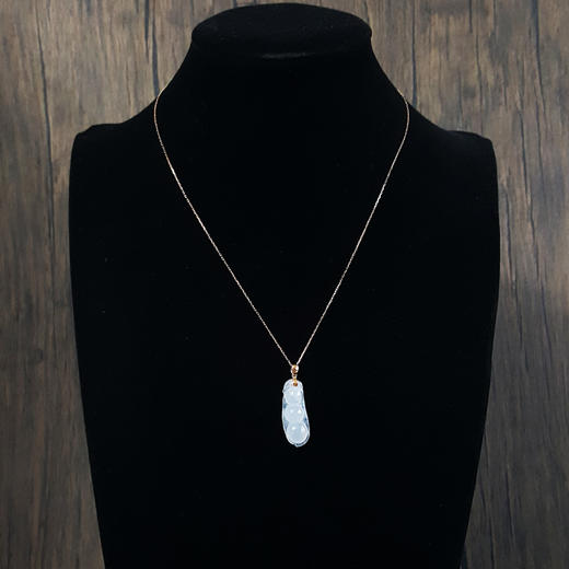 【天然正品】AU750玫瑰金镶糯冰种白色福豆荚翡翠（福、禄、寿）吊坠项链现售价：1480！特价190624NJS18 商品图7