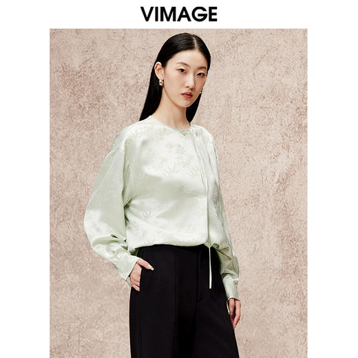 VIMAGE纬漫纪新中式气质通勤印花舒适印花上衣秋季新款V2209802 商品图3