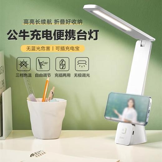 公牛LED小台灯护眼阅读灯便携折叠书桌灯1个 充电插电2200mah长续航宿舍学生 商品图0