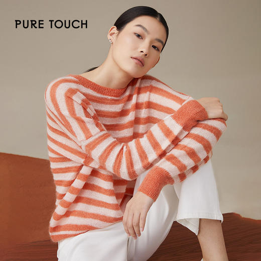 pure touch女士马海毛条纹廓形针织衫1302243394 商品图0