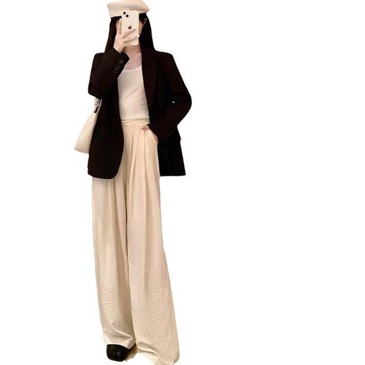 【醋酸奶油山本裤】奶芙山本裤女2024新款夏季薄款高腰慵懒冰丝直筒阔腿裤醋酸肌理感 商品图4