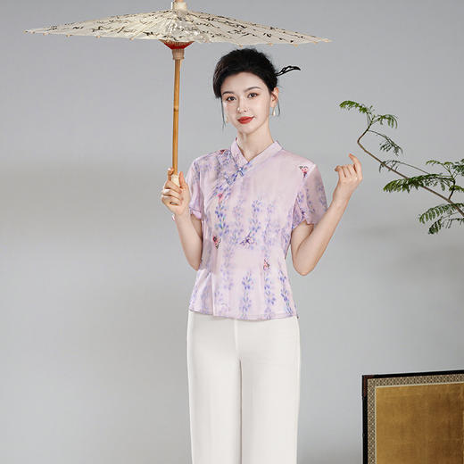 【夏蝶】真丝汉交领新中式国风，日常改良喇叭袖唐装上衣XGT- T24113 商品图0