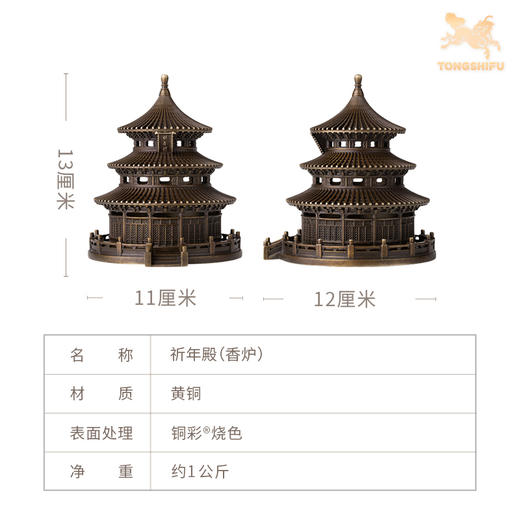 铜师傅 铜摆件《祈年殿(香炉)》家用室内桌面客厅家居装饰品摆件 商品图6