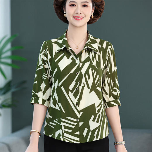GY31P-818衬衫女中袖印花2024夏装新款衬衣时尚洋气碎花中年妈妈打底衫 商品图0
