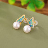 【蝶蝶清歌】S925银镀金珍珠蝴蝶珐琅耳钉【CW-ED03285】 商品缩略图1