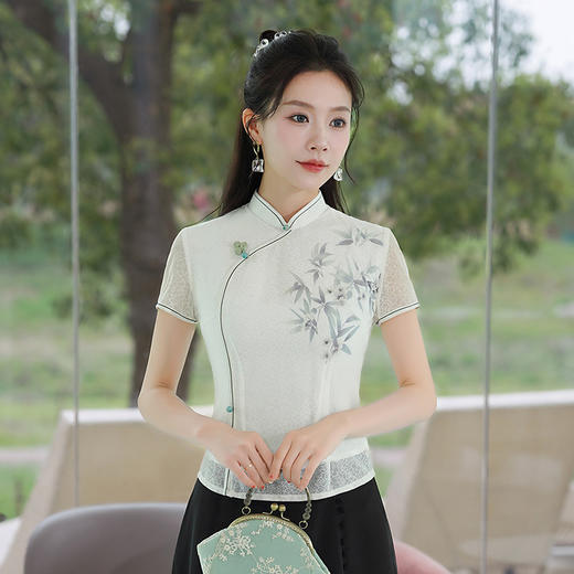 【夏竹】蕾丝定位印花短款，国风新中式旗袍唐装上衣XGT- T23060 商品图3