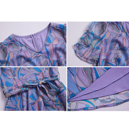 司歌雪纺印花v领连衣裙短袖收腰时尚A891049X 商品图1