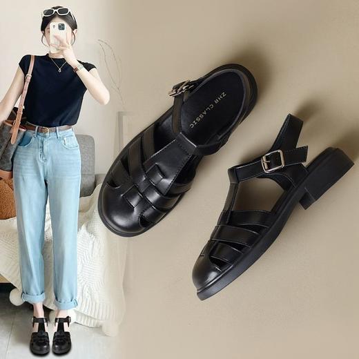 ZHR猪笼鞋女复古时尚包头凉鞋夏法式软底休闲鞋编织罗马凉鞋 商品图2