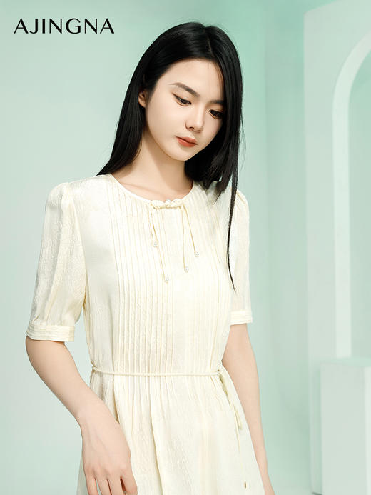 【商场同款】阿菁娜2024夏季新款新中式提花肌理收腰连衣裙A30X212072 商品图1