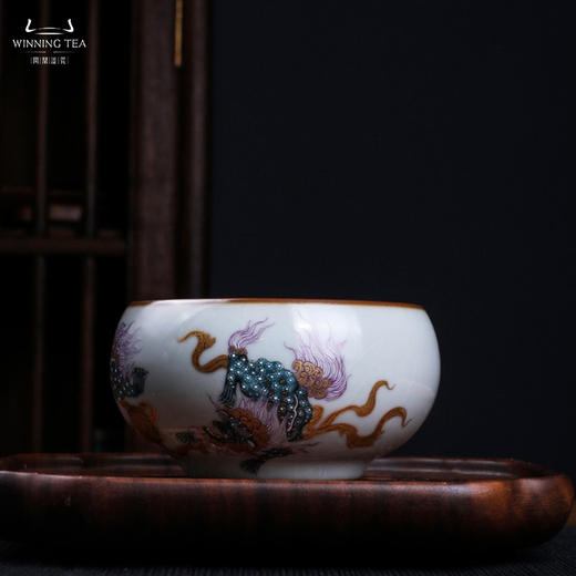 问鼎汝瓷鼎峰柴窑天青禅定杯（瑞狮舞彩） 商品图0