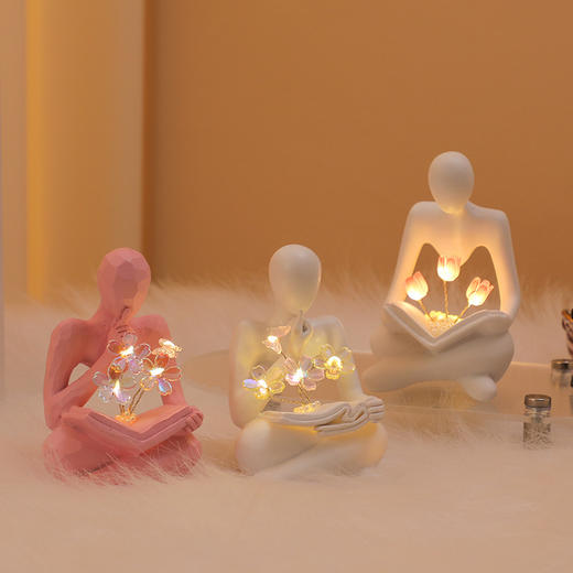 【沉默是金思考者小夜灯花束手工】送男女友摆件 七夕情人节生日教师节圣诞礼物  商品图3