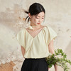 复古优雅温柔泡芙袖衬衫女夏季V领上衣搭玫瑰花飘带衬衣V1341043 商品缩略图2