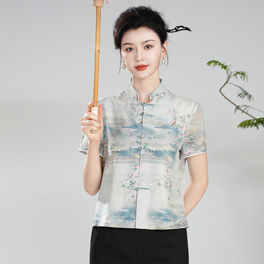 【云蓝】改良新中式国风，前开襟唐装桑蚕丝上衣XGT-T24112 商品图0