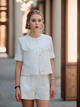 无领须边短袖小香外套