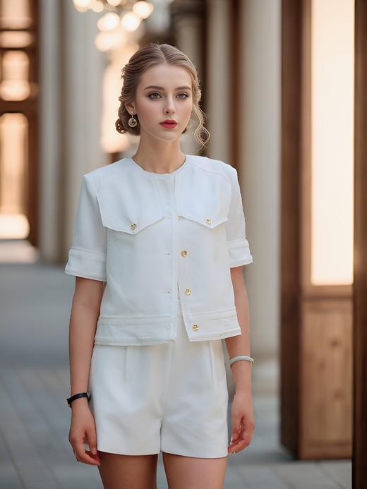 无领须边短袖小香外套 商品图0