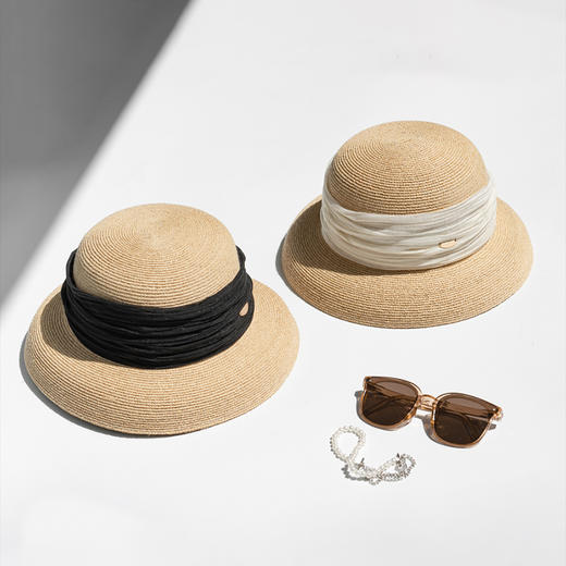 CX259疯帽子 拉菲草帽渔夫帽盆帽灯罩帽时尚遮阳防晒出游百搭女24新夏 商品图1