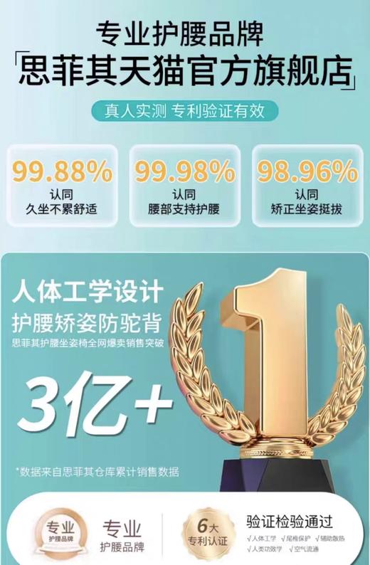 思菲其护腰坐垫 护腰护臀一体设计 成人儿童同款 坐姿辅助 预防驼背 办公室久坐不累 孩子学习好帮手 商品图7