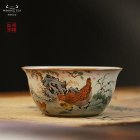 问鼎汝瓷鼎峰柴窑天青鸡缸杯（绘画司晨初鸣）