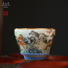 问鼎汝瓷鼎峰柴窑天青馥郁杯（绘画八骏图）