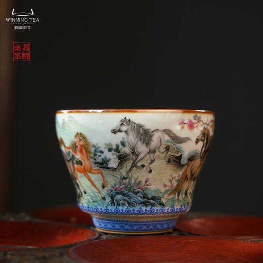 问鼎汝瓷鼎峰柴窑天青馥郁杯（绘画八骏图） 商品图0