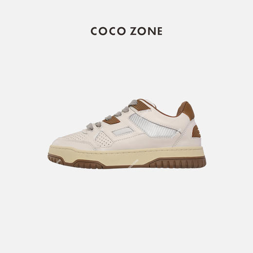COCO ZONE 复古百搭厚底增高休闲鞋拼色系带板鞋24C60017 商品图0