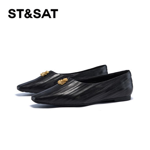 星期六时髦小方头牛皮平底单鞋SSC3111157 商品图6