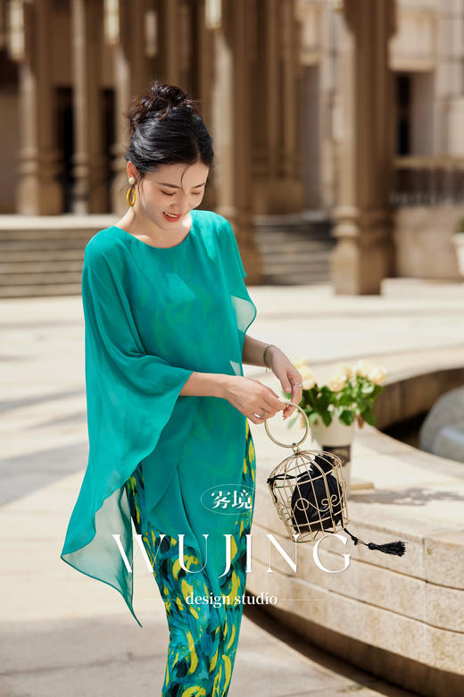 【雾境定制】空谷幽兰系列高级气质进口乔其纱+进口弹力缎连衣裙 3204134 商品图4