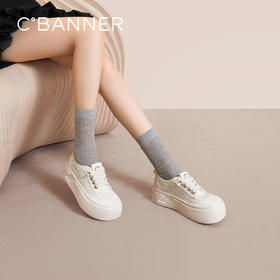 千百度厚底帆布鞋女款秋季增高小白鞋时尚运动休闲板鞋A24411361