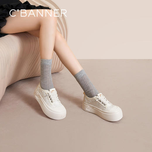 千百度厚底帆布鞋女款秋季增高小白鞋时尚运动休闲板鞋A24411361 商品图0