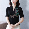 SMZ18560重工烫钻小衫女2024夏季新款v领短袖t恤薄款修身显瘦洋气套头上衣 商品缩略图3