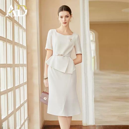 AD米色职业装气质女神范夏季高端名媛假两件连衣裙包臀裙送腰带 商品图5