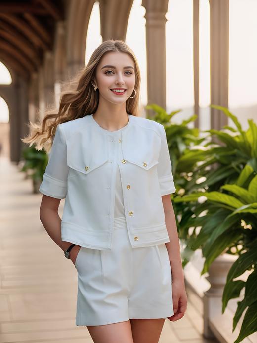 无领须边短袖小香外套 商品图3