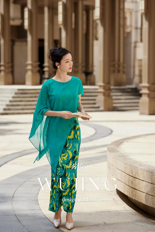 【雾境定制】空谷幽兰系列高级气质进口乔其纱+进口弹力缎连衣裙 3204134 商品图3