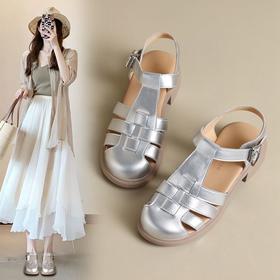 ZHR猪笼鞋女复古时尚包头凉鞋夏法式软底休闲鞋编织罗马凉鞋