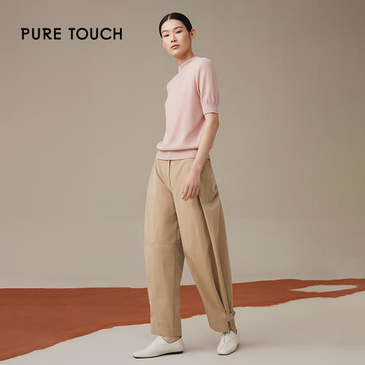 pure touch秋季100%绵羊毛女士短袖针织衫浅粉色 商品图1