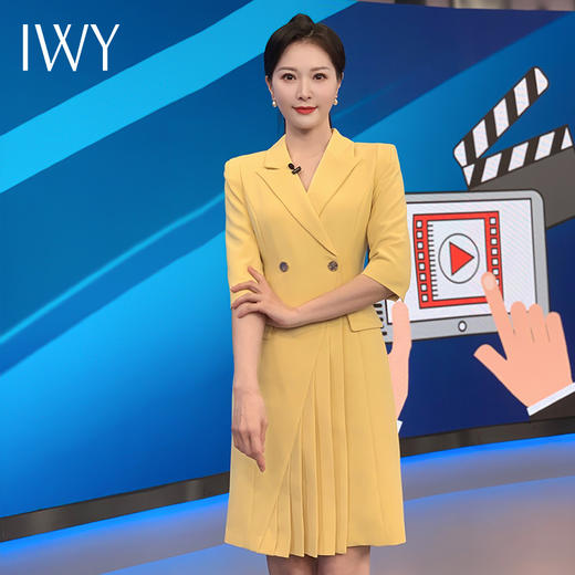 IWY/黄色西装连衣裙七分袖主持人艺考播音正式场合Q14103 商品图2