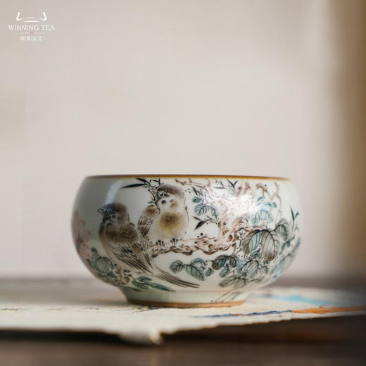 问鼎汝瓷鼎峰柴窑禅定杯（鸟语花香）（缺货） 商品图0