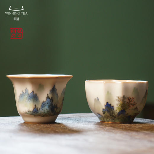 龙泉问鼎彩绘哥窑潭影杯（青绿山水）（缺货） 商品图3