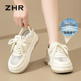 ZHR则则透气网面鞋厚底百搭小白鞋轻便超软板鞋麦穗松糕底休闲鞋