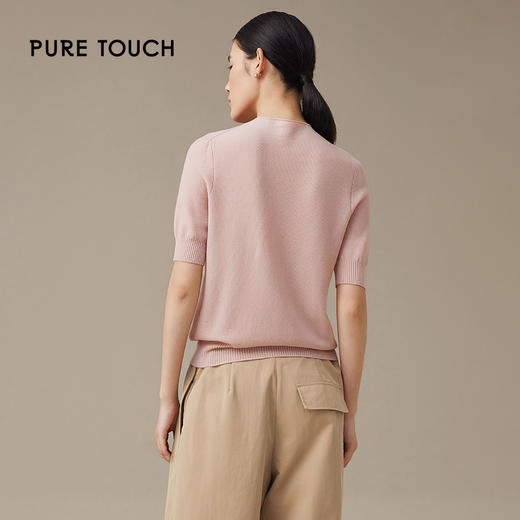 pure touch秋季100%绵羊毛女士短袖针织衫浅粉色 商品图2