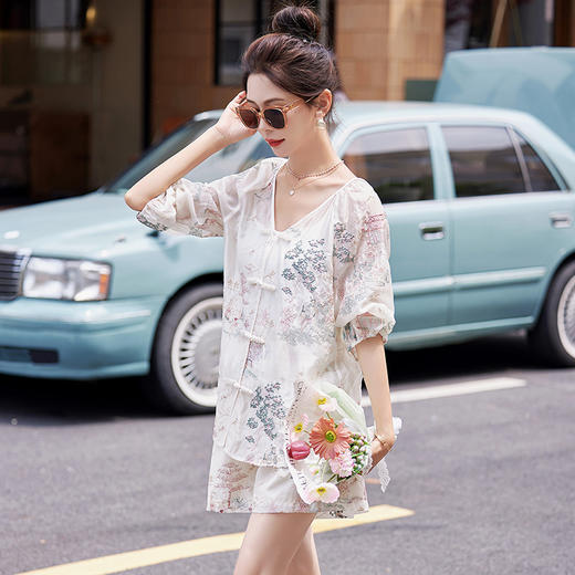 新中式国风短裤套装，宽松刺绣盘扣防晒衣两件套HR-ARE3718 商品图1