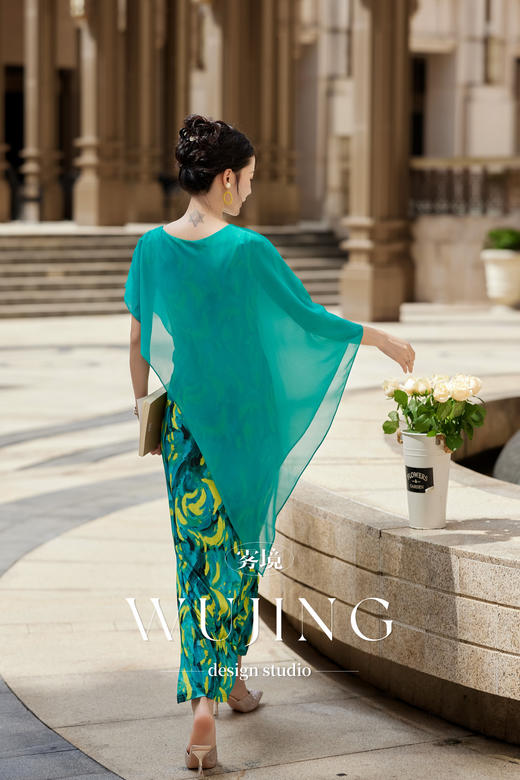 【雾境定制】空谷幽兰系列高级气质进口乔其纱+进口弹力缎连衣裙 3204134 商品图5