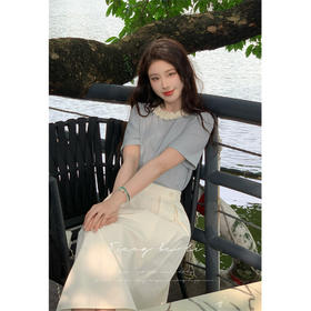 鹿向南「清新蓝语」圆领正肩休闲T恤2025夏季新款通勤短袖上衣女