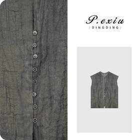 03-4潘依绣丁丁宠粉PanYiXiu/潘依绣【西岛沙滩】人丝肌理感圆领小飞袖清凉衬衫WH00187