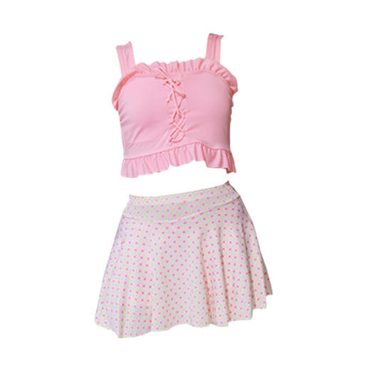 【甜美风分体泳衣，时尚感爆棚吸睛单品】撞色拼接设计 简约潮流儿童泳衣 女童新款中大童少女 可爱波点清新 无袖分体裙式 度假游泳衣-QQ 商品图4