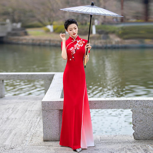 奥黛旗袍连衣裙走秀渐变演出服雨后彩虹YD-2413 商品图2