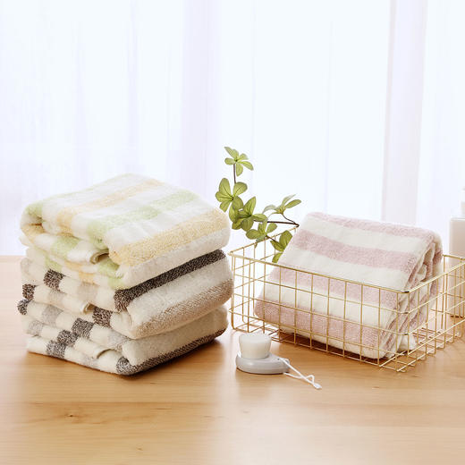 雪莉毛巾系列 方巾/面巾/浴巾/窄版浴巾/小浴巾 全棉毛巾 粉白条纹/黄绿白条纹/蓝绿黄条纹/灰白条纹/深蓝白条纹/棕白条纹 商品图2