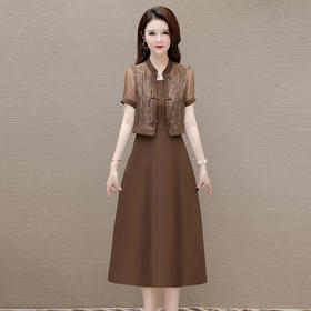 简约修身内搭连衣裙，国风短袖轻薄外披两件套QYM-YJ-24DA51-L